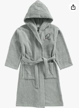 INFINI HOMES Daffodil Monogrammed Kids Bathrobe - Premium Terry Cotton Hooded Robe for 12 Year Olds (125x133cm) - Letter Q