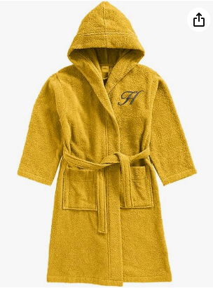 INFINI HOMES Daffodil Monogrammed Kids Bathrobe - Premium Yellow Hooded Terry Cotton Robe for 8 Year Olds (112x113cm) - UAE Wide Delivery