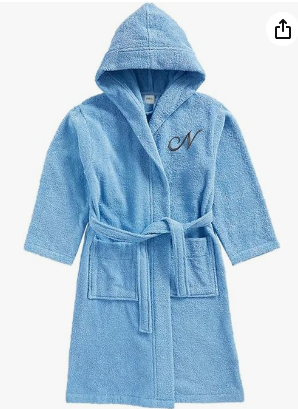 INFINI HOMES Daffodil Monogrammed Kids Bathrobe - Premium Terry Cotton Hooded Robe for 8 Year Olds