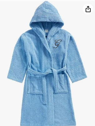 INFINI HOMES Daffodil Kids Bathrobe - Light Blue Hooded Terry Cotton Robe for 6 Year Olds - Letter G Monogram