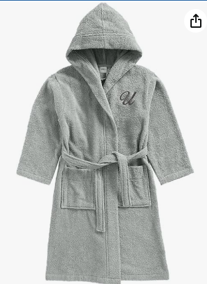 INFINI HOMES Daffodil Monogrammed Kids Bathrobe (120 x 124 Cm) 10 Year Grey Hooded Terry Cotton Set - Letter U