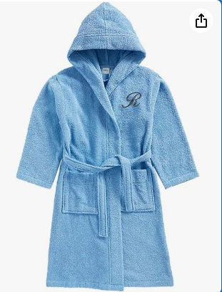 INFINI HOMES Daffodil Monogrammed Kids Bathrobe - Premium Terry Cotton Hooded Robe for 8 Year Olds