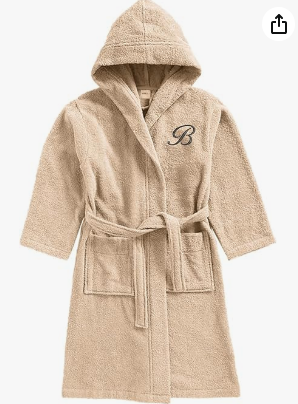 INFINI HOMES Daffodil Kids Monogrammed Bathrobe - Letter B - Premium Hooded Terry Cotton - 12 Years - Beige