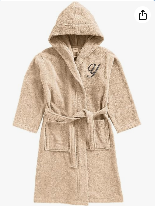 INFINI HOMES Daffodil Monogrammed Kids Bathrobe (125 x 133 Cm) 12 Year Beige Hooded Terry Cotton Set - Letter Y