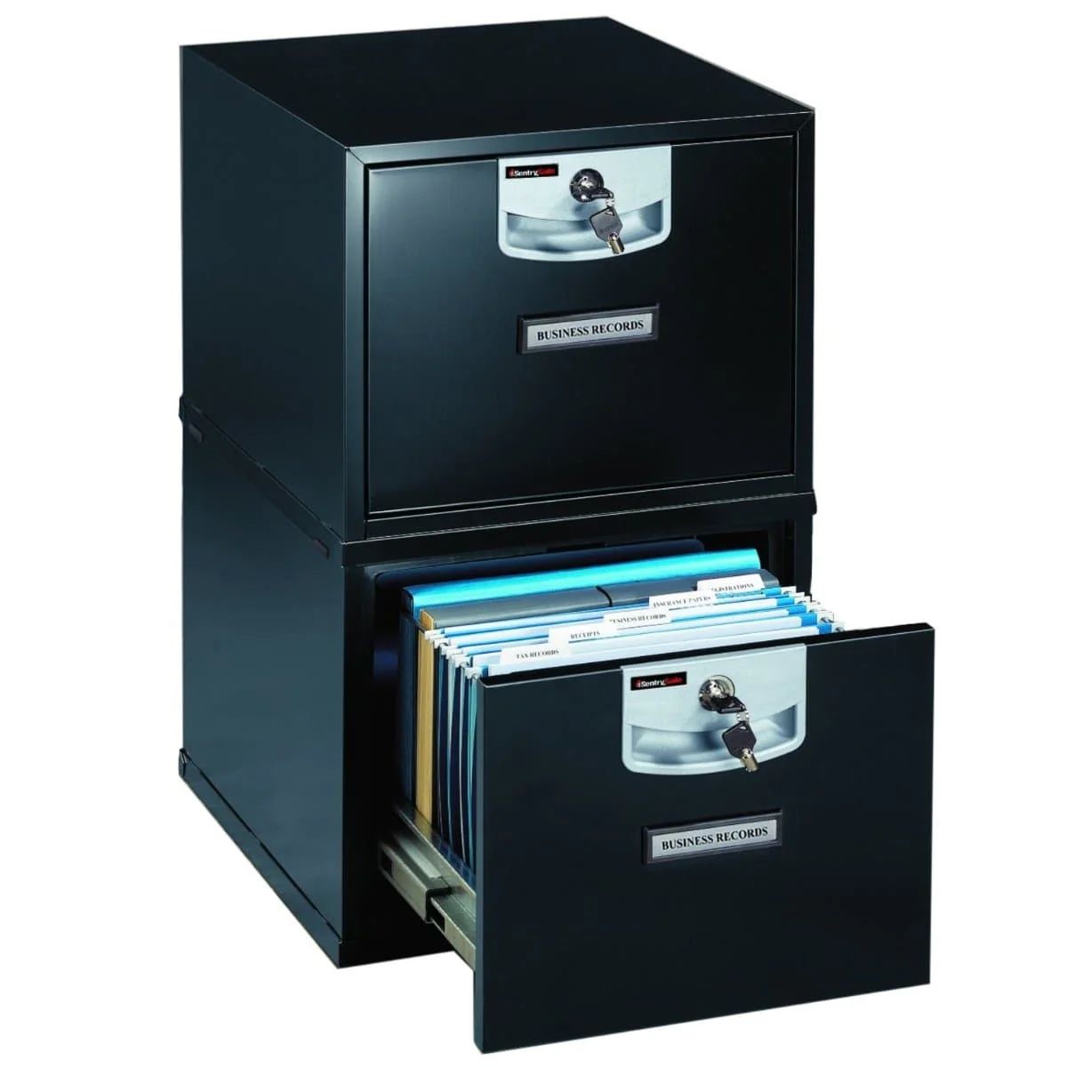 Sentry U2101 Fire-Resistant Stackable Filing Cabinet – Black, Secure Key Lock