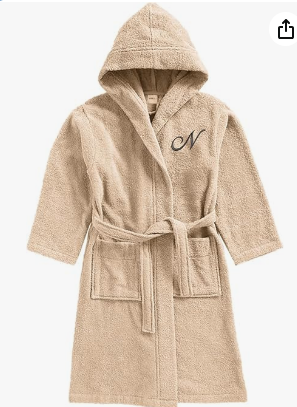 INFINI HOMES Daffodil Monogrammed Kids Bathrobe - Premium Terry Cotton Hooded Robe for 10 Year Olds