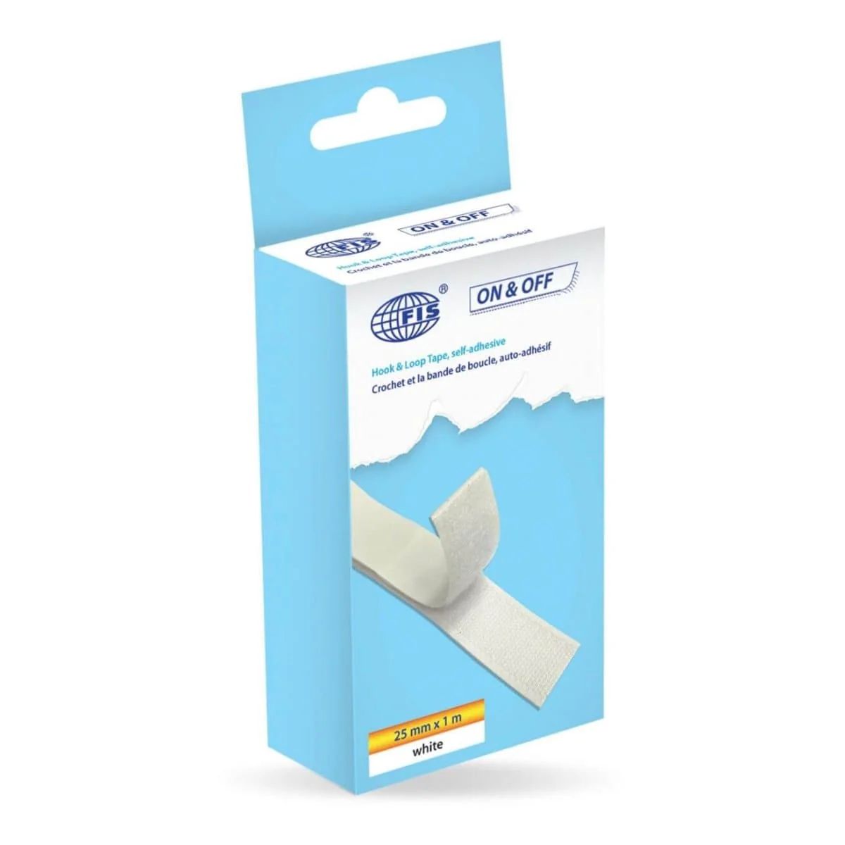 FIS Hook & Loop Self-Adhesive Velcro Tape 25mm x 1m White - UAE Wide Delivery to Dubai, Abu Dhabi & All Emirates