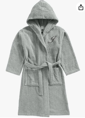 INFINI HOMES Premium Kids Daffodil Monogrammed Bathrobe - Letter J | Hooded Terry Cotton 8 Years