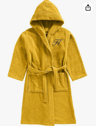 INFINI HOMES Daffodil Monogrammed Kids Bathrobe - Premium Yellow Hooded Terry Cotton Robe for 8 Year Olds (112x113cm)