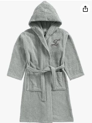 INFINI HOMES Daffodil Monogrammed Kids Bathrobe - Premium Terry Cotton Hooded Robe for 8 Year Olds