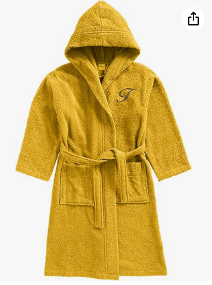 INFINI HOMES Daffodil Monogrammed Kids Bathrobe - Premium Terry Cotton Hooded Robe for 6 Year Olds