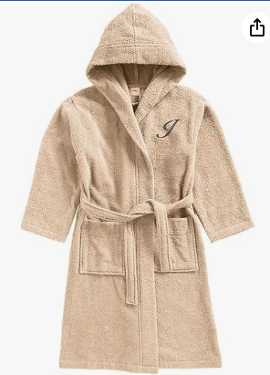 INFINI HOMES Daffodil Kids Bathrobe Letter I - Premium Hooded Terry Cotton for 6 Year Olds