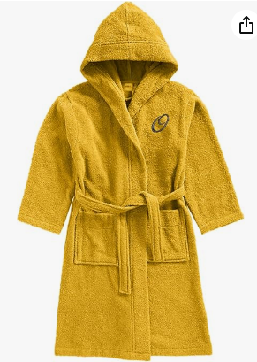 INFINI HOMES Premium Kids Bathrobe - Monogrammed Yellow Terry Cotton Hooded Robe for 8 Year Olds