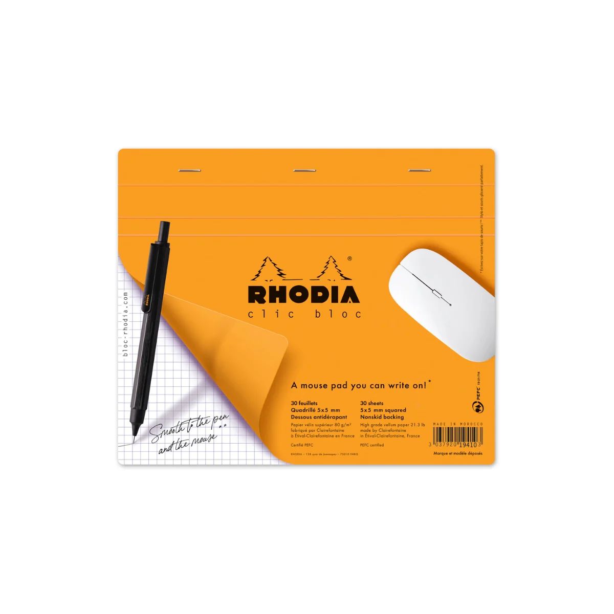 RHODIA Clic Bloc Paper Mouse Pad UAE | Premium Office Supplies Dubai Abu Dhabi | 190x230mm Orange/White