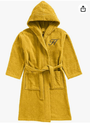 INFINI HOMES Daffodil Kids Bathrobe - Yellow Hooded Terry Cotton Robe for 8 Year Olds
