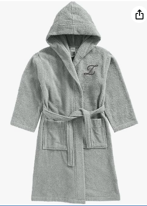 INFINI HOMES Premium Monogrammed Kids Bathrobe - 8 Years Grey Terry Cotton Hooded Robe Letter Z