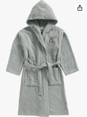INFINI HOMES Daffodil Kids Bathrobe Letter E - Grey Hooded Terry Cotton 8 Years