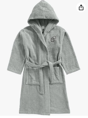 INFINI HOMES Daffodil Monogrammed Kids Bathrobe (125 x 133 Cm) 12 Year Grey Hooded Terry Cotton Set - Letter C