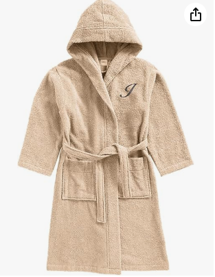 INFINI HOMES Daffodil Monogrammed Kids Bathrobe - Premium Terry Cotton Hooded Robe for 6 Year Olds (108x104cm) - Letter I