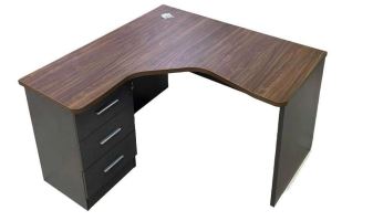 INFINI HOMES L Shape Table UAE - Coffee Brown 140x140cm Fixed Drawer Dubai Abu Dhabi Sharjah