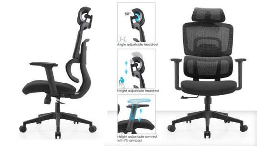 كرسي مكتب شبكي مريح - موديل غاري H مع مسند رأس ثلاثي الأبعاد | INFINI HOMES Ergonomic Mesh Office Chair Model Garry H 3D Headrest Dubai Abu Dhabi Sharjah UAE