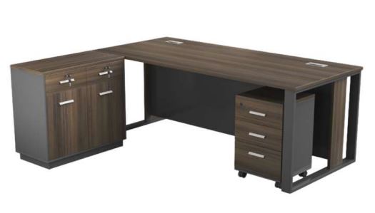 INFINI HOMES Office Table with Side Table & Pedestal Drawer 180x85cm + 80x40cm