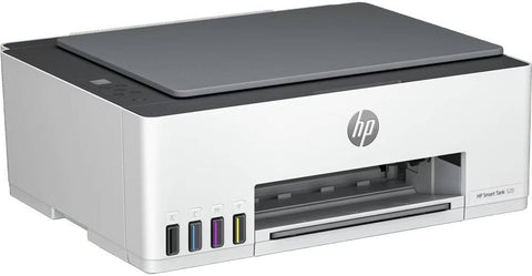 HP Smart Tank 520 Wireless All-In-One Printer – front angle view showing CMYK ink tanks and paper tray, available in UAE with nationwide delivery