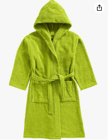 INFINI HOMES Daffodil Premium Kids Hooded Bathrobe - 100% Terry Cotton Hotel Quality (Age 8 Years, Green)
