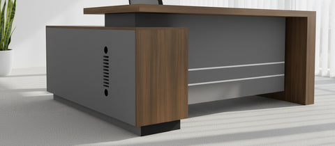 INFINI HOMES Office Table L Shape UAE - Model Apex-200 Walnut Grey 200x160cm Return Table Dubai Abu Dhabi Sharjah