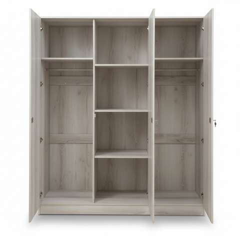 Three Door Wooden Wardrobe IH 933 Open Interior with Shelves and Hanging Rails – Bedroom Wardrobe UAE
