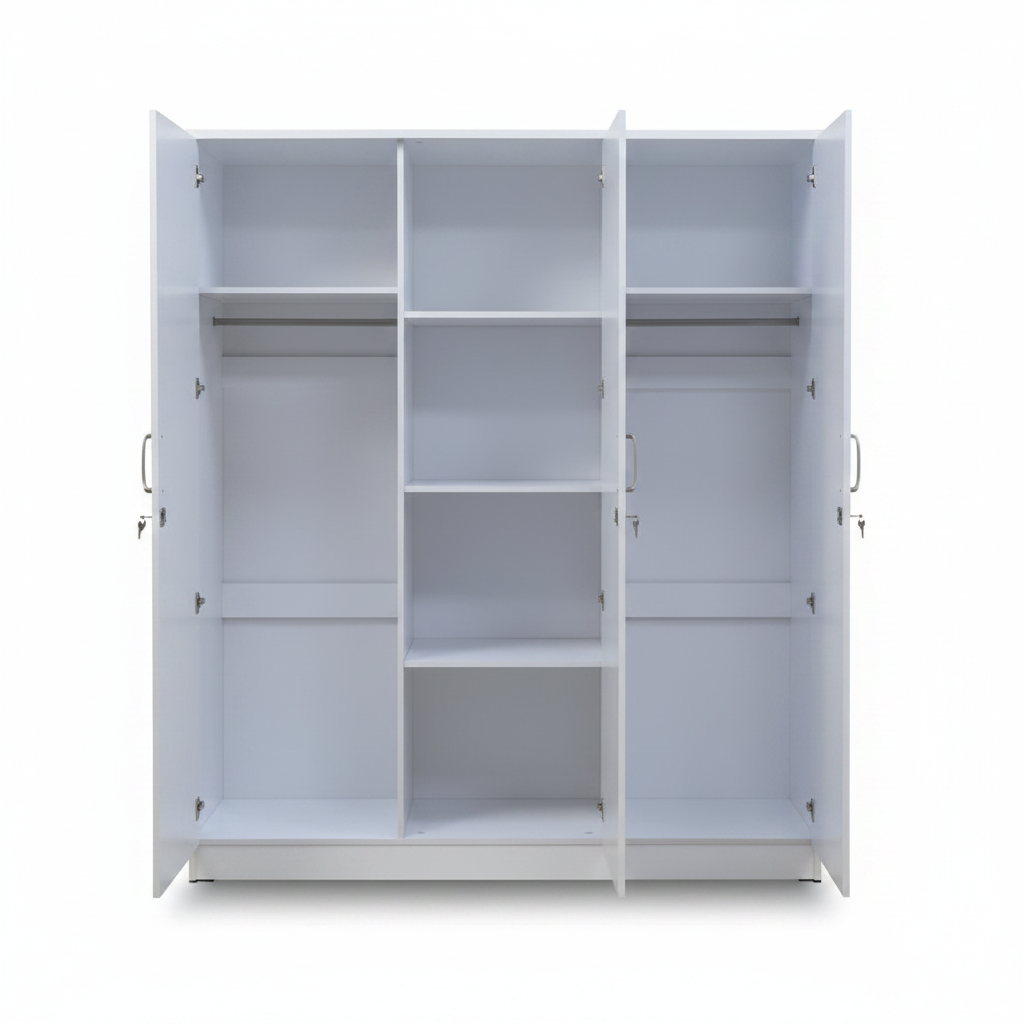 3-Door White Wardrobe Interior with Hanging Rails and Shelves - Dubai UAE