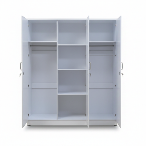 3-Door White Wardrobe Interior with Hanging Rails and Shelves - Dubai UAE