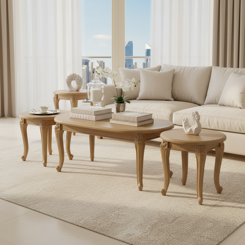 Golden Coffee Table Set (1+2) | IH 6006 | Premium Living Room Furniture UAE