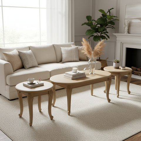 Golden Coffee Table Set (1+2) | IH 6006 | Premium Living Room Furniture UAE
