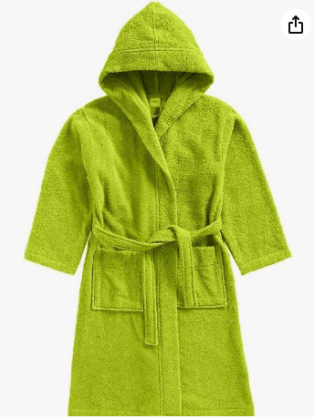 INFINI HOMES Daffodil Premium Kids Hooded Bathrobe - 100% Terry Cotton Hotel Quality (Age 10 Years, Green)