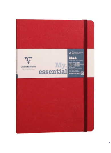 Clairefontaine Age Bag Notebook A5, Leather Effect, Lined, 90gsm, 192/pages, Red