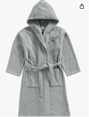 INFINI HOMES Daffodil Monogrammed Kids Bathrobe (125 x 133 Cm) 12 Year Grey Hooded Terry Cotton - Letter H