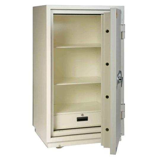 خزنة فالبرغ FRS-120 EL مقاومة للحريق - أبيض، نظام قفل رقمي ومفتاح | Valberg FRS-120 EL Fire-Resistant Safe White Digital Key Lock UAE