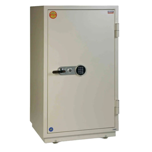 خزنة مقاومة للحريق فالبرغ FRS-120 EL - تفاصيل القفل الرقمي والمفتاح الأبيض | Valberg FRS-120 EL Fire-Resistant Safe Digital Lock Details UAE