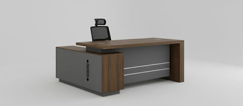 INFINI HOMES Office Table L Shape UAE - Model Apex-200 Walnut Grey 200x160cm Return Table Dubai Abu Dhabi Sharjah