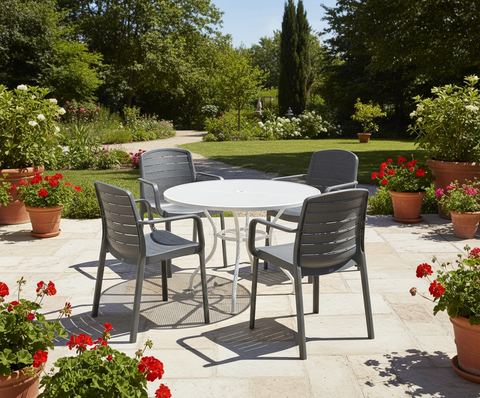 Premium Cedargrain outdoor armchairs set of 4 around patio table UAE Dubai Abu Dhabi Sharjah delivery