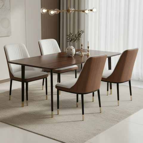 PU Dining Chair with Metal Legs – Brown & White | IH-DC34