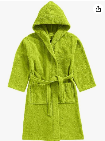 INFINI HOMES Daffodil Premium Kids Hooded Bathrobe - 100% Terry Cotton Hotel Quality (Age 6 Years, Green)