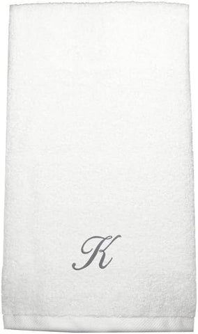INFINI HOMES Luxury Monogrammed Hand Towel - Premium 100% Cotton Bath Linen 600 GSM (Silver Letter K)