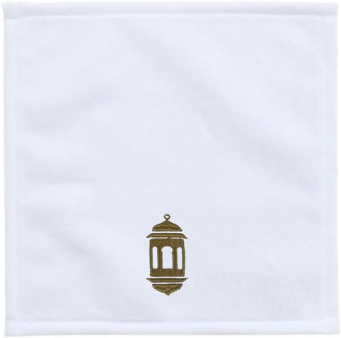 INFINI HOMES Iris Embroidered Face Towel 33x33cm 600 GSM White 100% Cotton Ramadan Lantern Moonlit Design Gold Thread