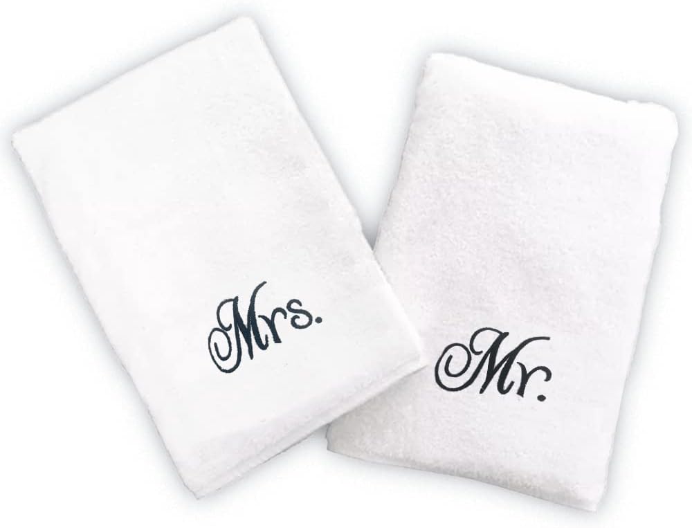 INFINI HOMES Luxury Embroidered Mr & Mrs Personalized Hand Towel Set - Premium 100% Cotton Bath Linen UAE