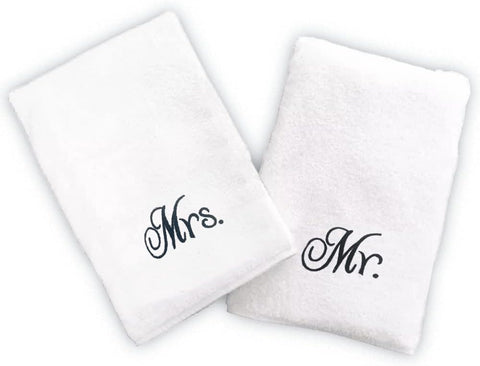 INFINI HOMES Luxury Embroidered Mr & Mrs Personalized Hand Towel Set - Premium 100% Cotton Bath Linen UAE