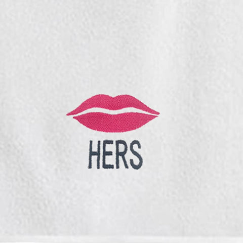 INFINI HOMES Luxury Personalized Hand Towel Set - Her Lips & His Mustache Embroidered White Cotton Towels 50x80cm Dubai Abu Dhabi UAE