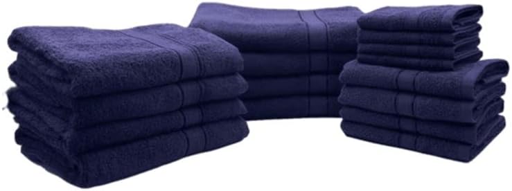 INFINI HOMES Daffodil Navy Blue Premium Cotton Bath Towel Set - 16 Piece Family Pack | UAE Delivery