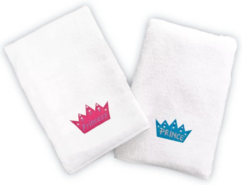 INFINI HOMES Luxury Personalized Hand Towels - Princess & Prince Embroidered Set (50x80cm) - Premium 600 GSM Cotton Bath Linen